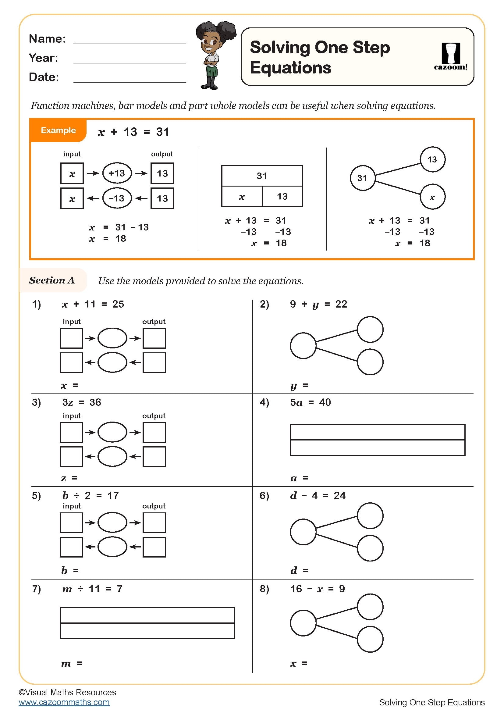 one-step equations worksheet