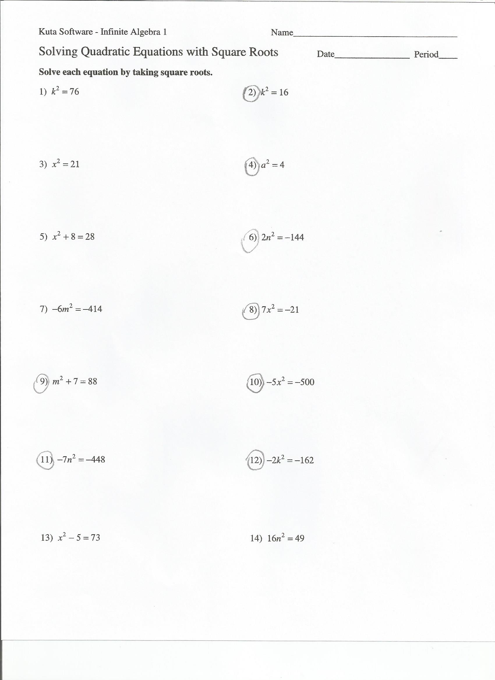 Solving Quadratics Using Square Roots Worksheet Quadraticworksheet