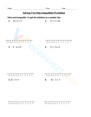 Solving Two Step Inequalities 3 Worksheet Education