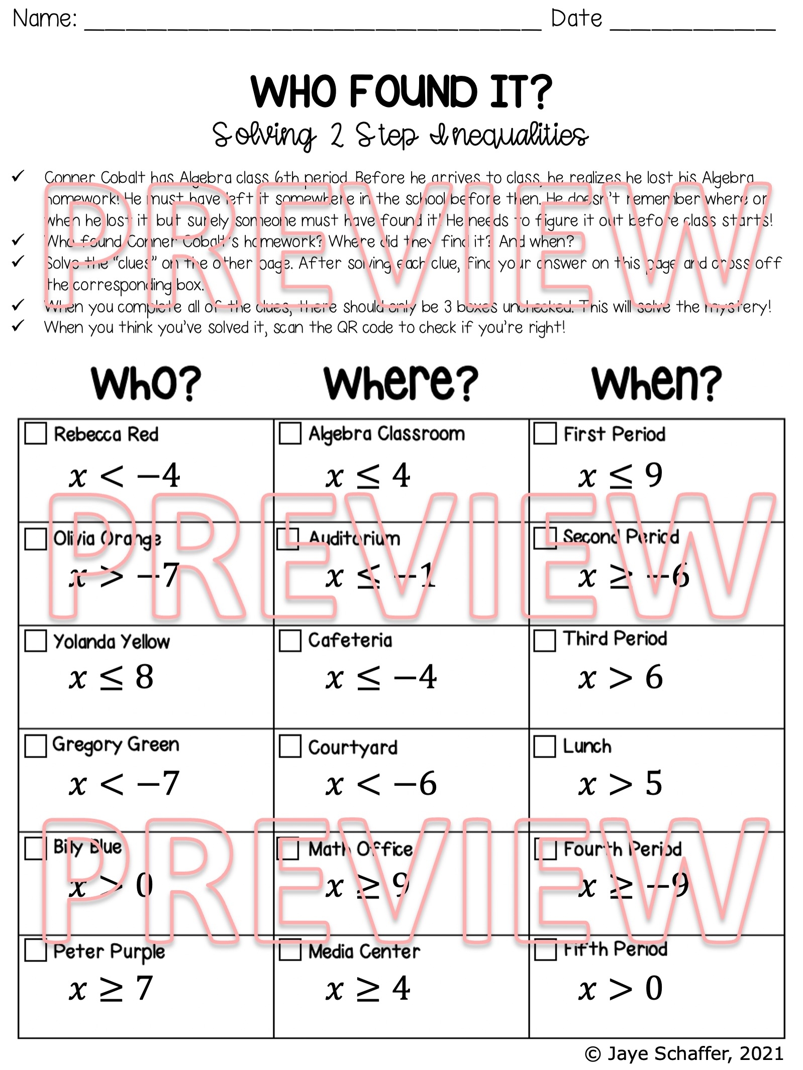 solving 2 step inequalities worksheet formulas