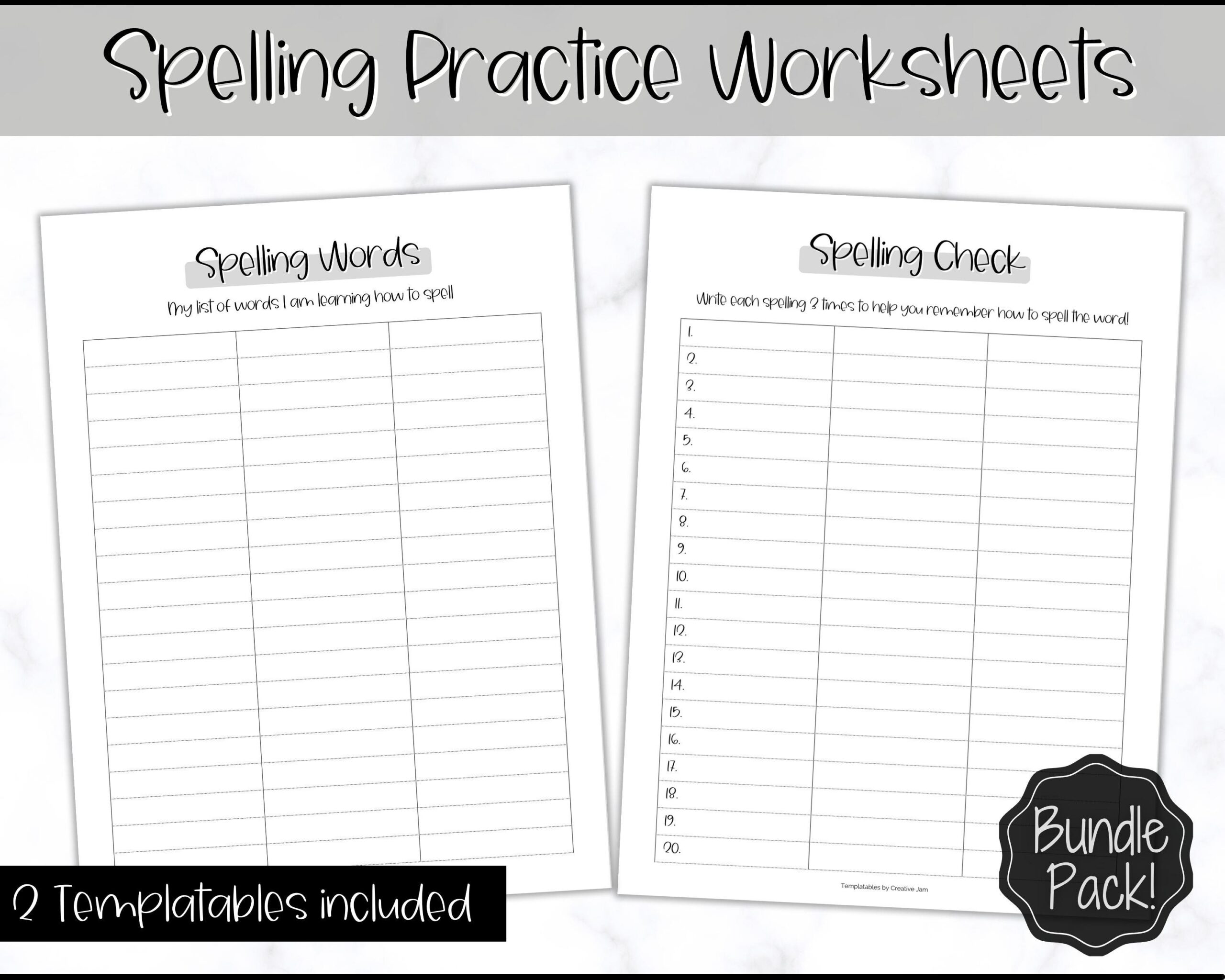 Spelling Practice Printable Spelling Words Sheets Sight Word Etsy