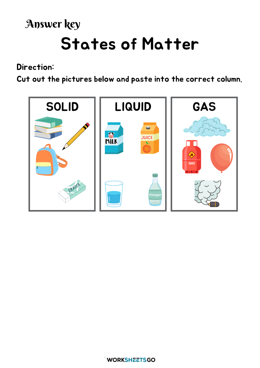 matter worksheets