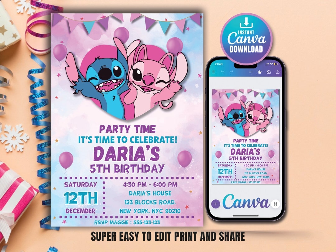 free stitch birthday invitation template