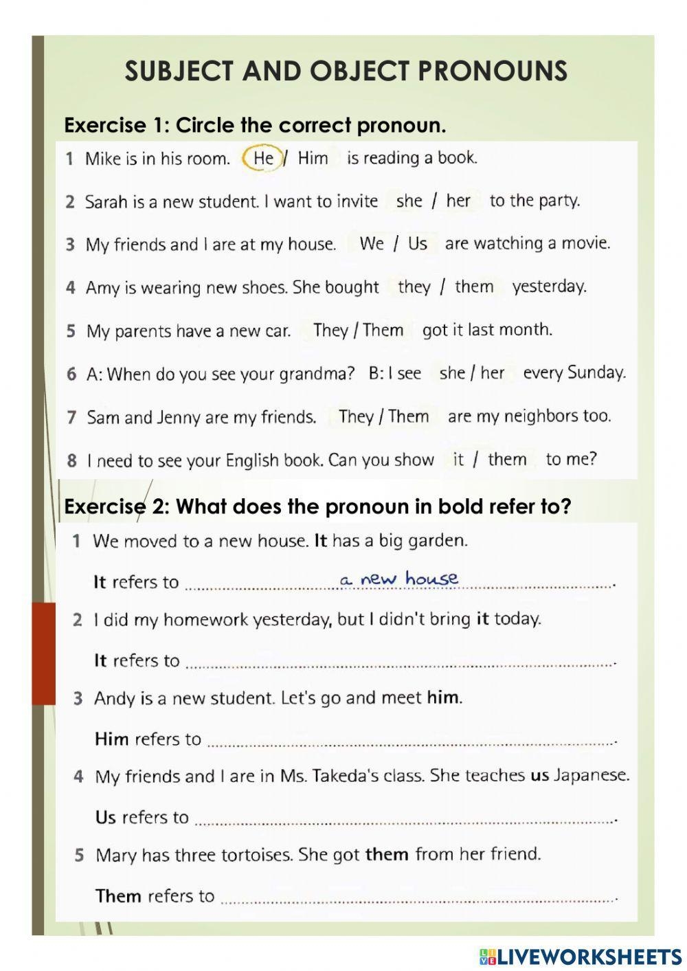 object pronouns worksheet