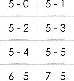 Subtraction Flash Cards 0 20 First Grade Subtraction Facts
