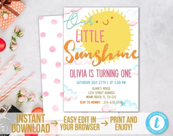 Sunshine Invitation Template Our Little Sunshine Birthday Invitation