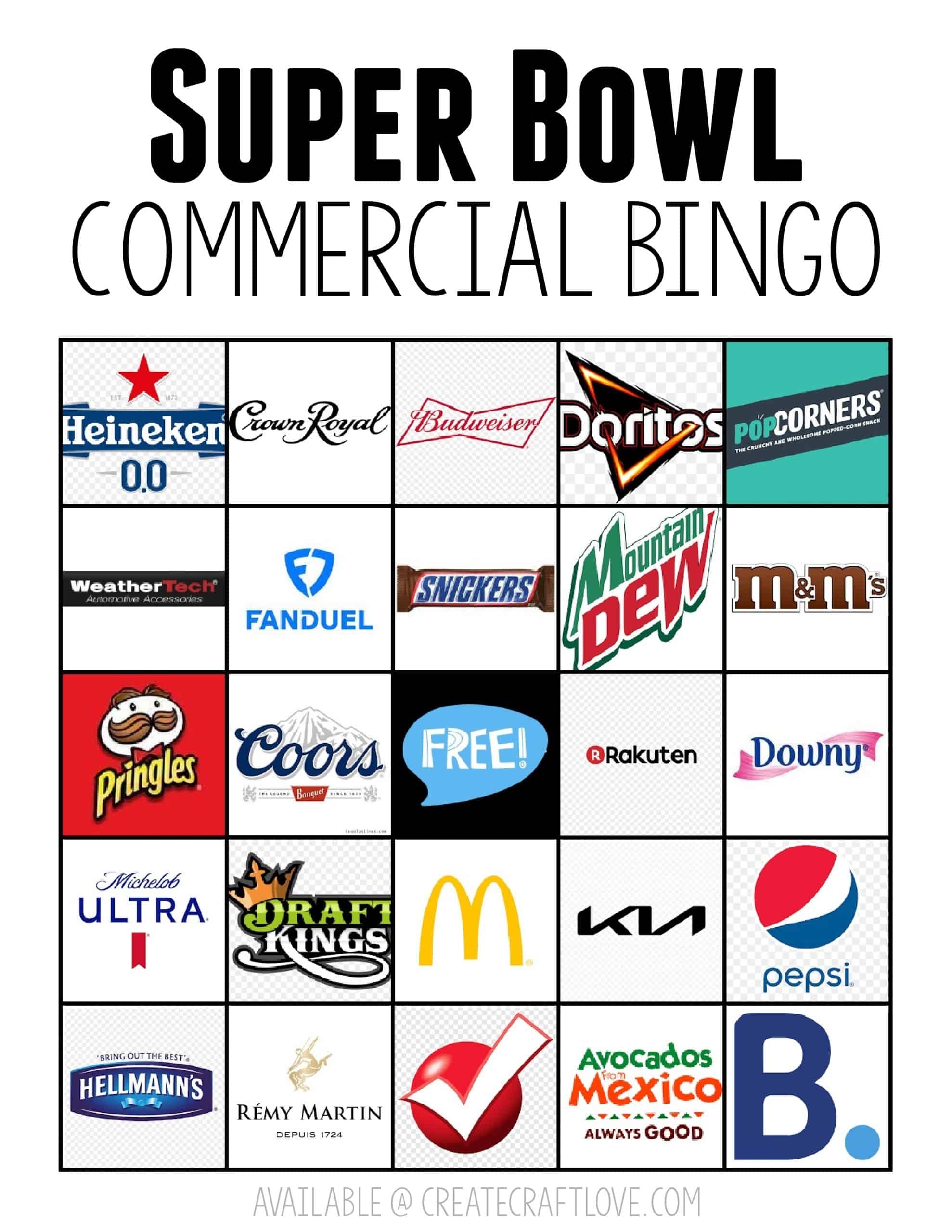 printable super bowl bingo card 2025