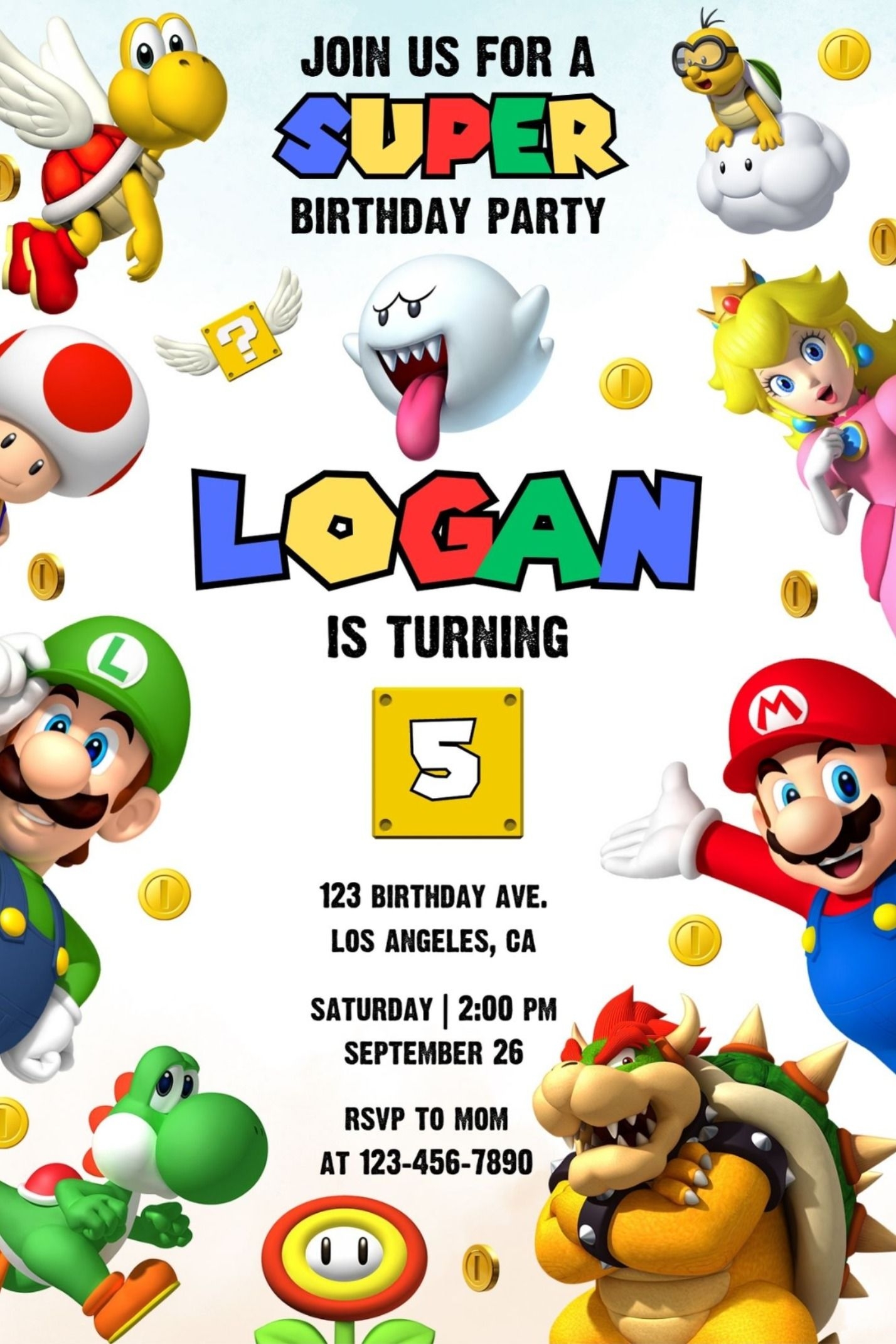 free super mario birthday invitation template