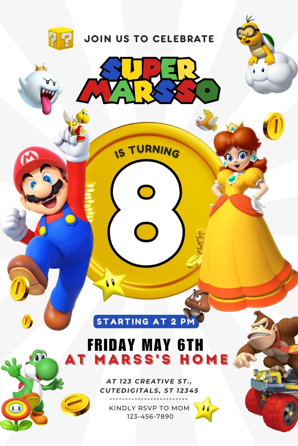 Super Mario Birthday Invitation Template Editable In Canva Invitation 