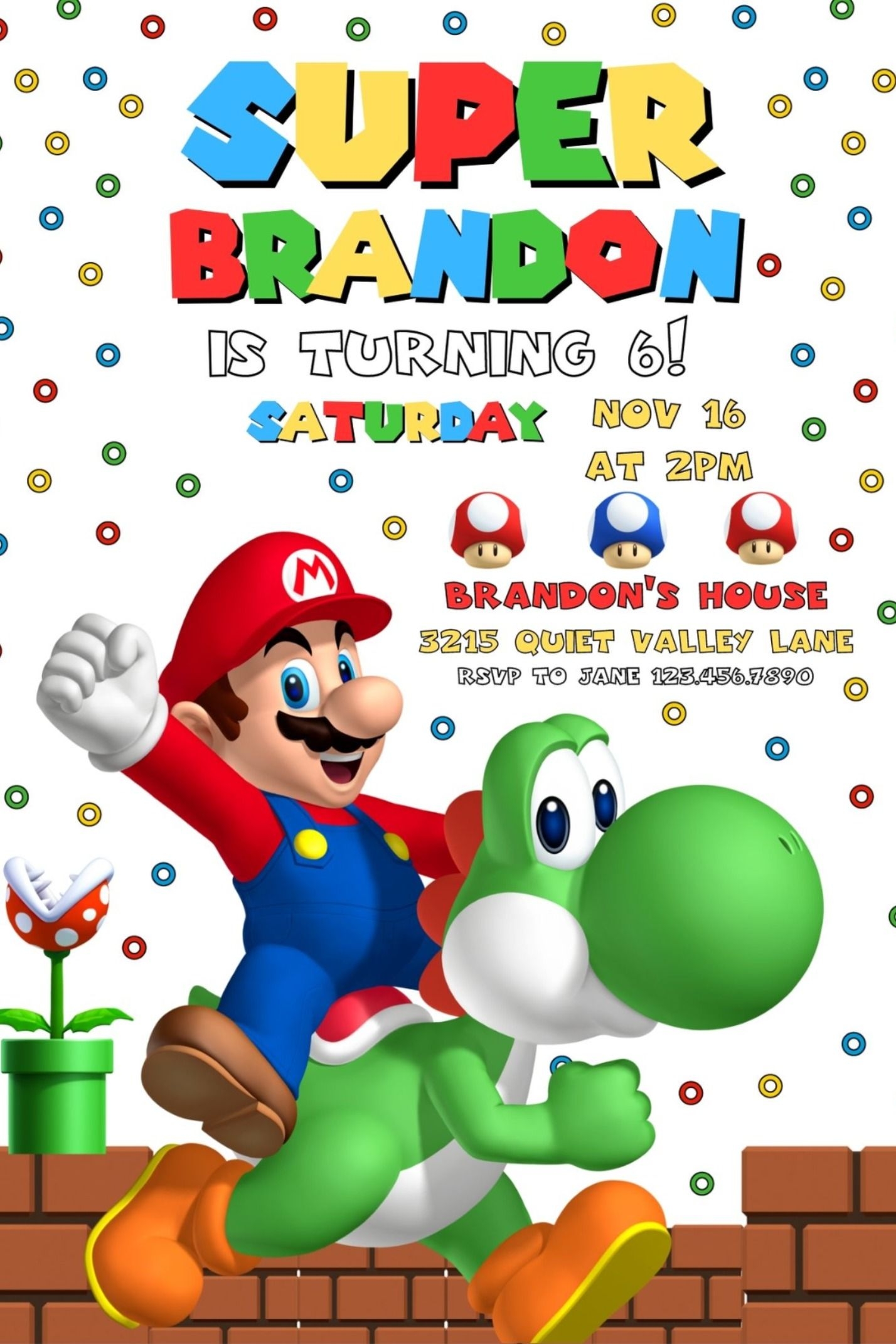 Super Mario Birthday Invitation Template