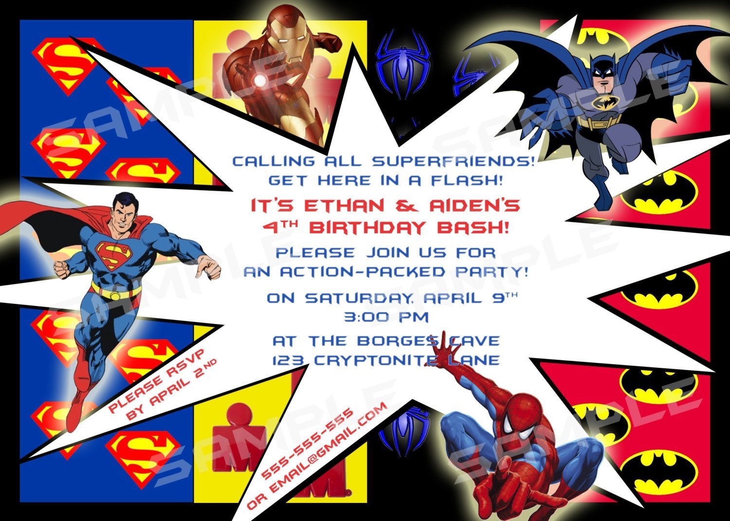Superhero Birthday Party Invitation Templates