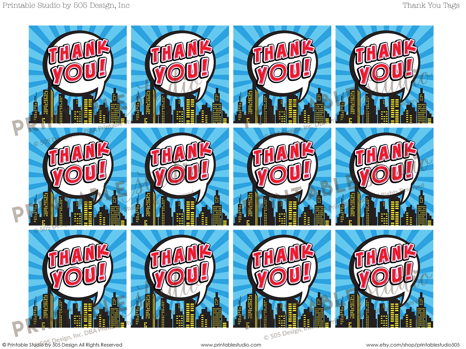 Superhero Thank You Tags In Blue Printable Studio