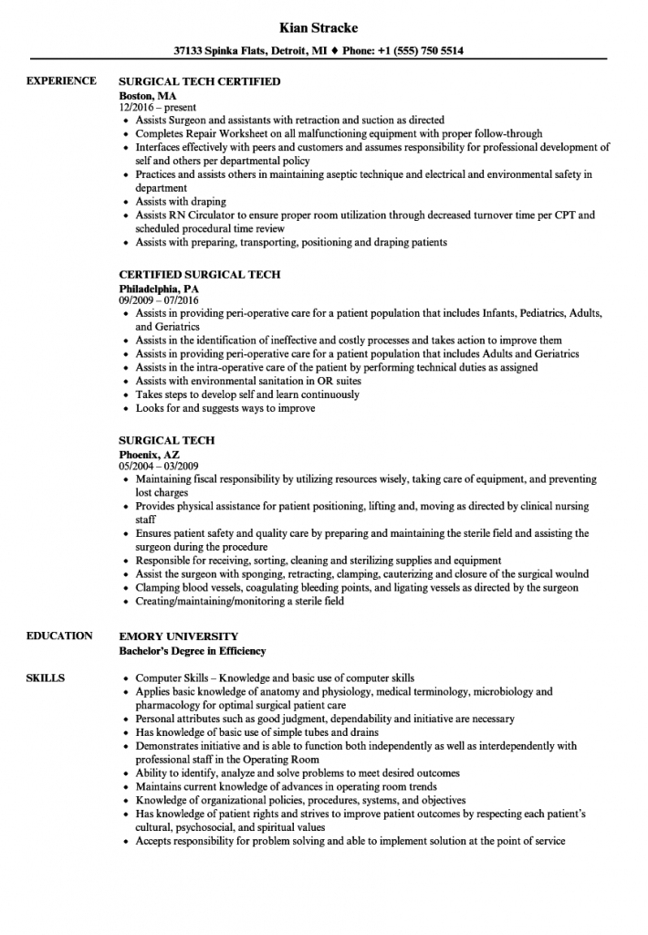 Surgical Tech Resume Samples Velvet Jobs Printable Surgeon 
