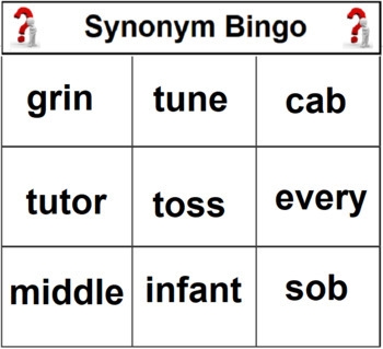 printable synonym bingo cards
