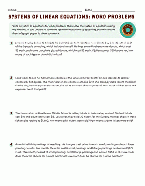 linear systems word problems worksheet