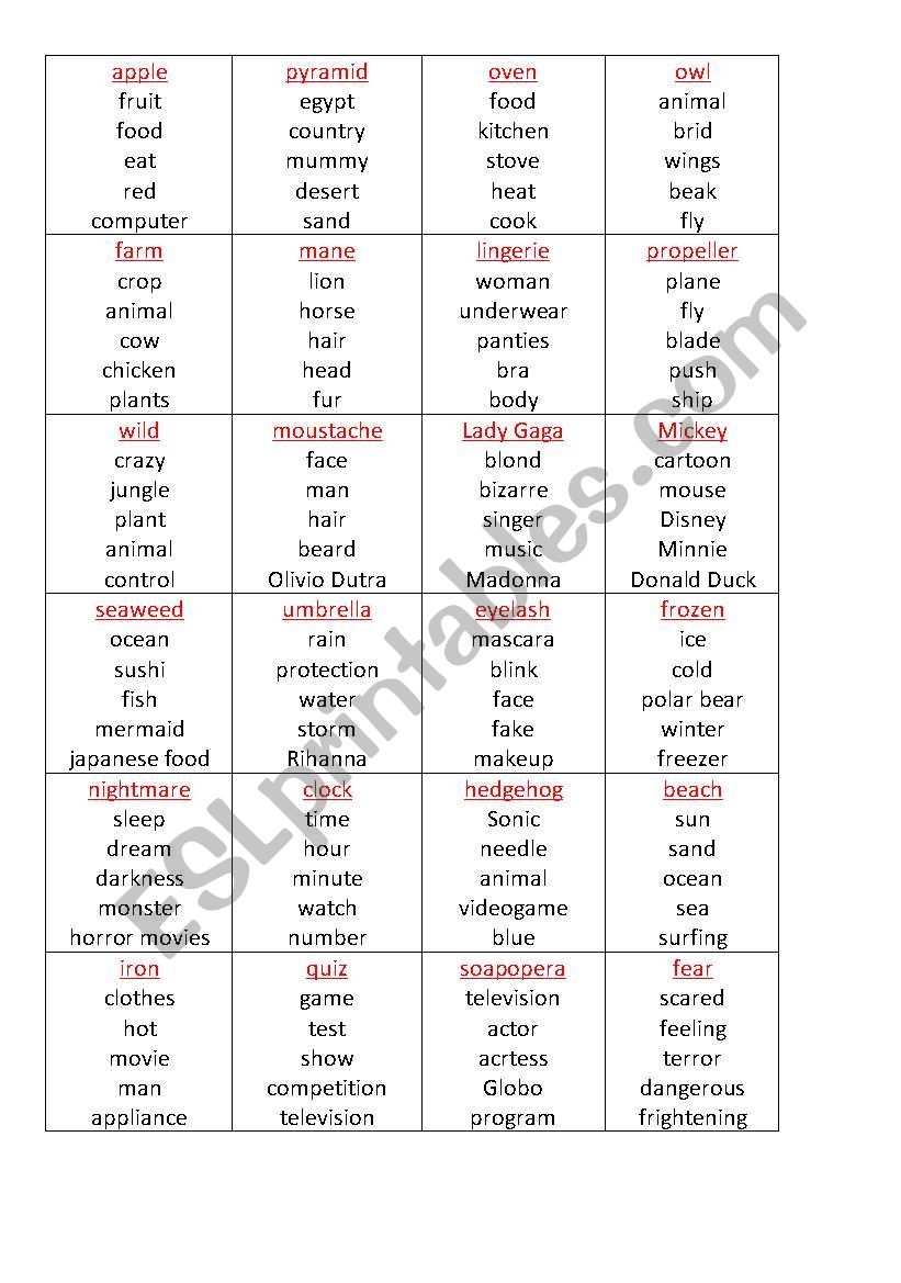 Taboo Cards ESL Worksheet By Galochasroxas