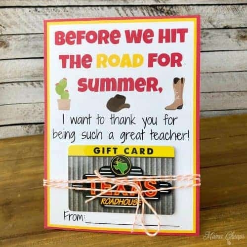 Texas Roadhouse Gift Card Teacher Gift Printable Card Holder Mama 