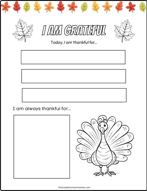 Thanksgiving Day What I Am Thankful For Fun Worksheet For Kids 