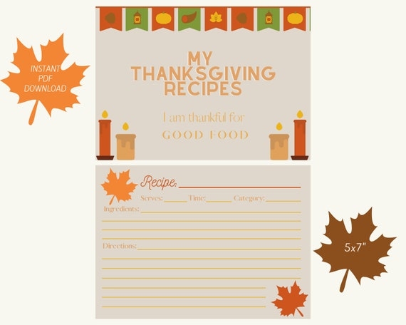 Thanksgiving Recipe Cards Printable Template Etsy Worksheets Library