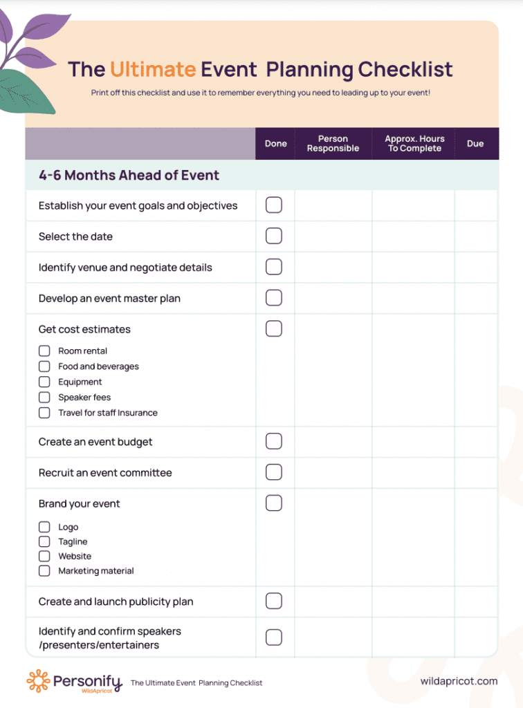 event planning worksheet