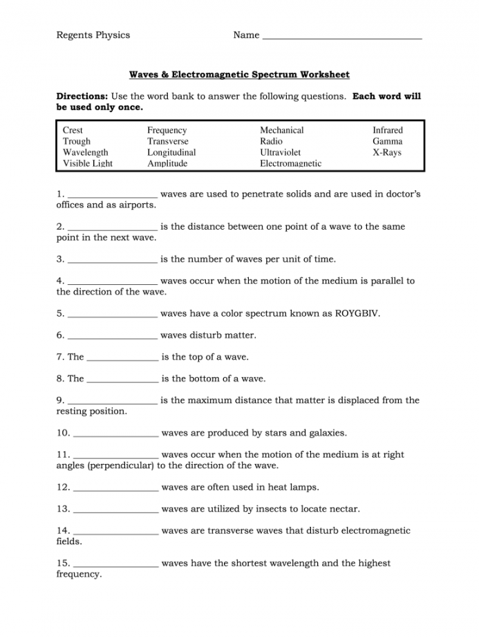 The Em Spectrum Worksheet Printable PDF Template