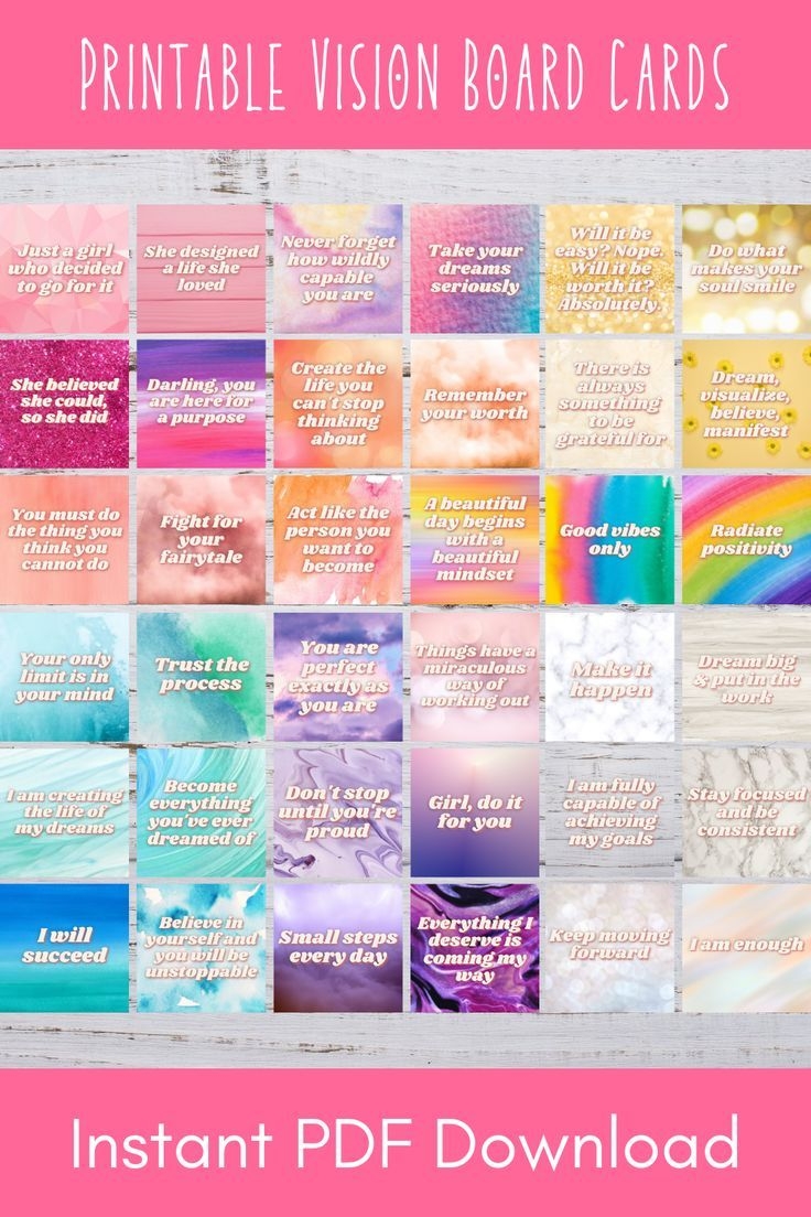 The Instant Printable Vision Board Cards Are Available For Purchase