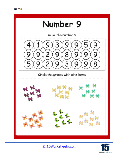 The Number 9 nine K5 Learning Worksheets Library