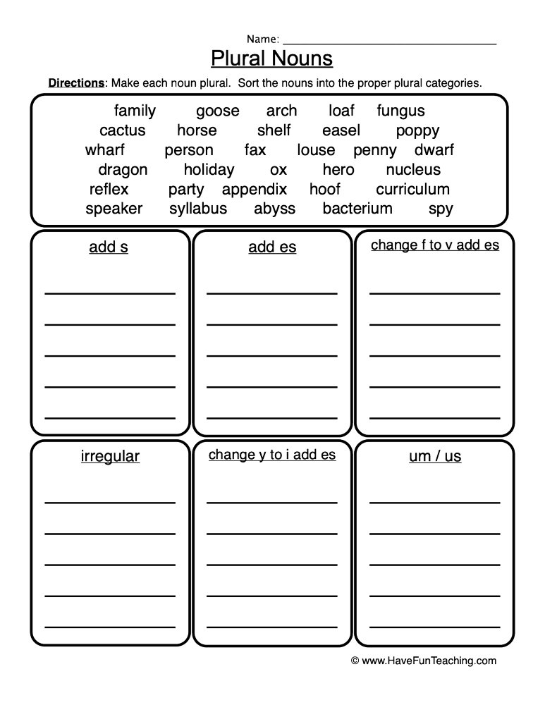 plural nouns worksheets