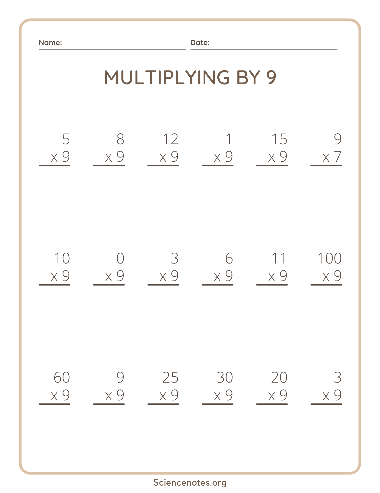 multiplication worksheets 9