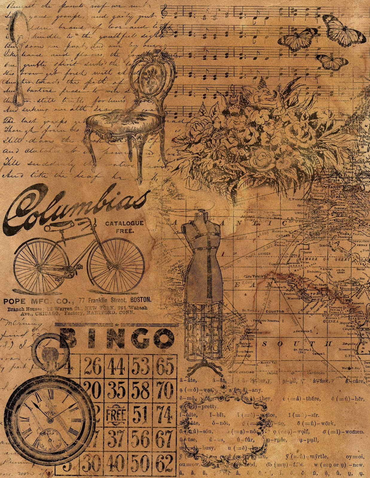 Tsunami Rose Designs Free Printable Scrapbook Paper Vintage Ephemera