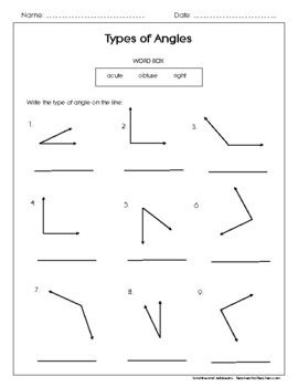 Types Of Angles Geometry Basics Worksheet Grades 4 5 CCSS