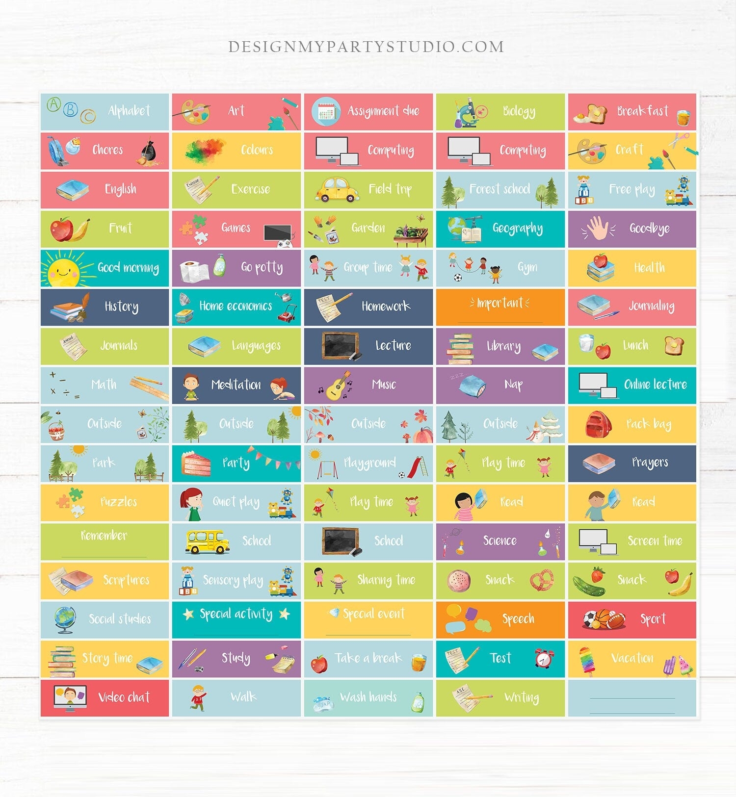 Visual Homeschool Schedule Cards Homeschooling Subjects Daily 
