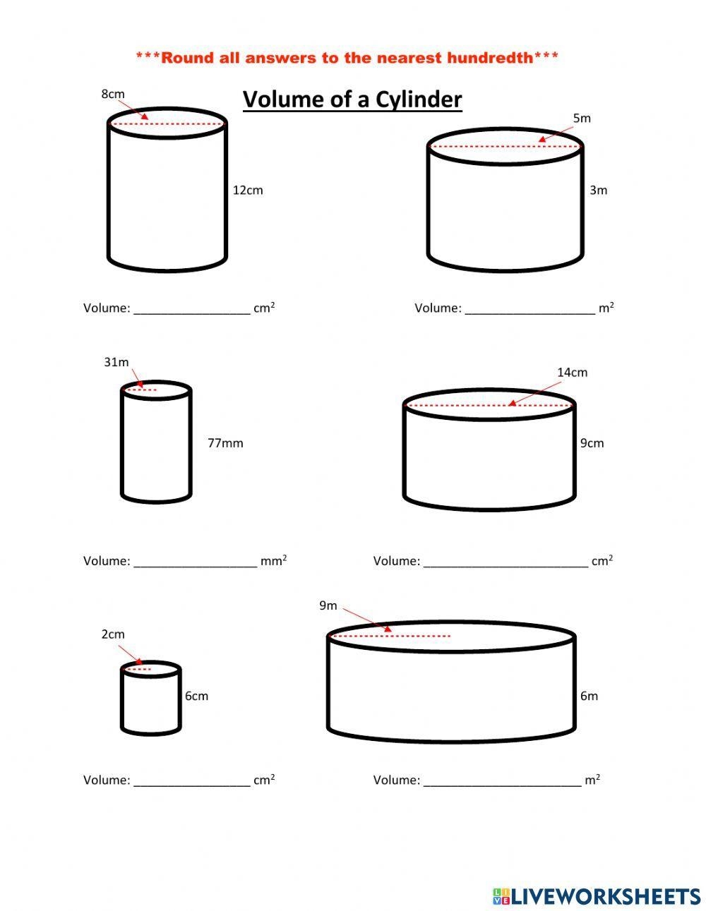 Volume Of A Cylinder Worksheet Live Worksheets Worksheets Library