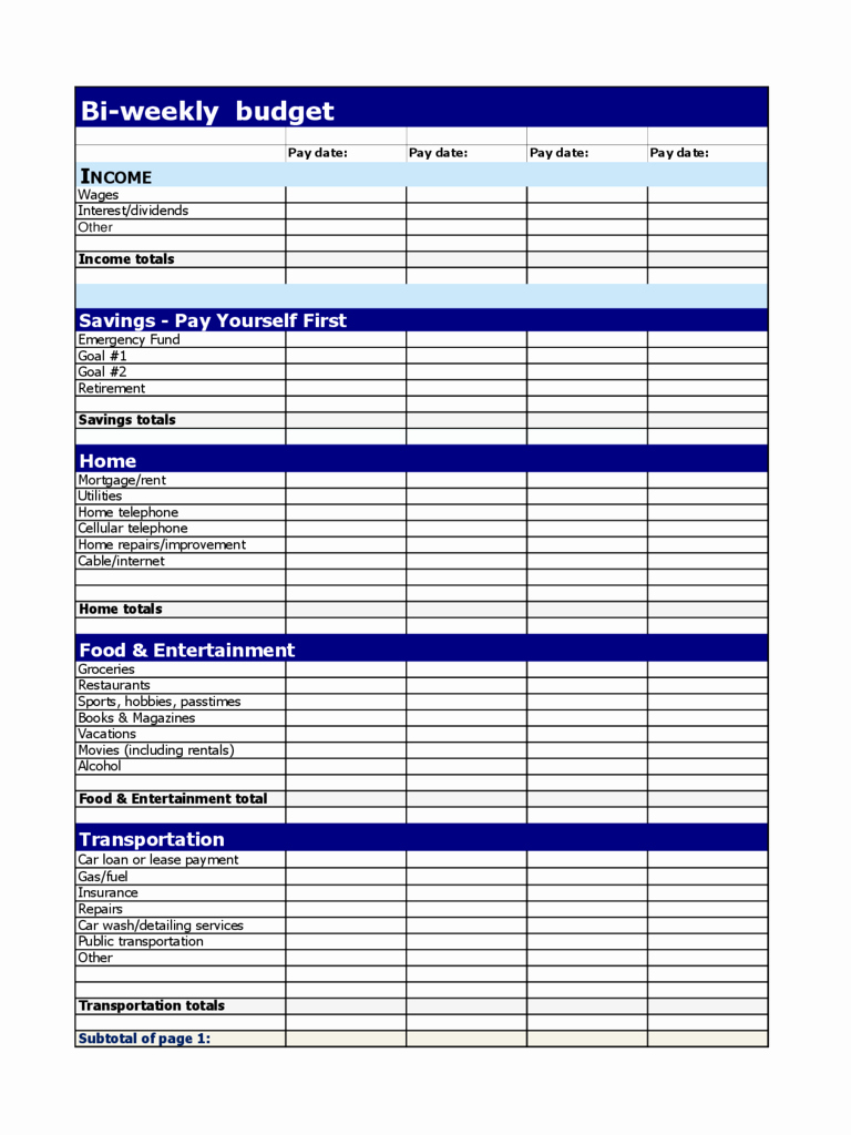 Weekly Budget Spreadsheet Student Template Restaurant Blank Bi Free