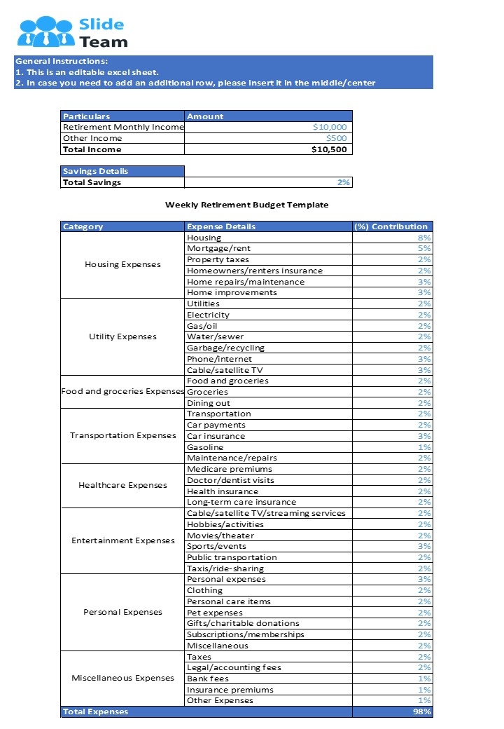 Weekly Retirement Budget Sheet Excel Spreadsheet Worksheet 