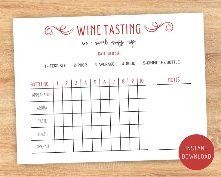 Wine Tasting Sheet Wine Tasting Scorecard Printable Wine Tasting 