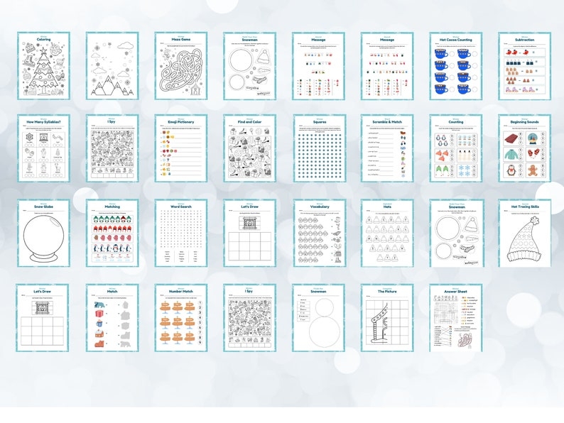 Winter Kids Printable Activity Sheets Etsy