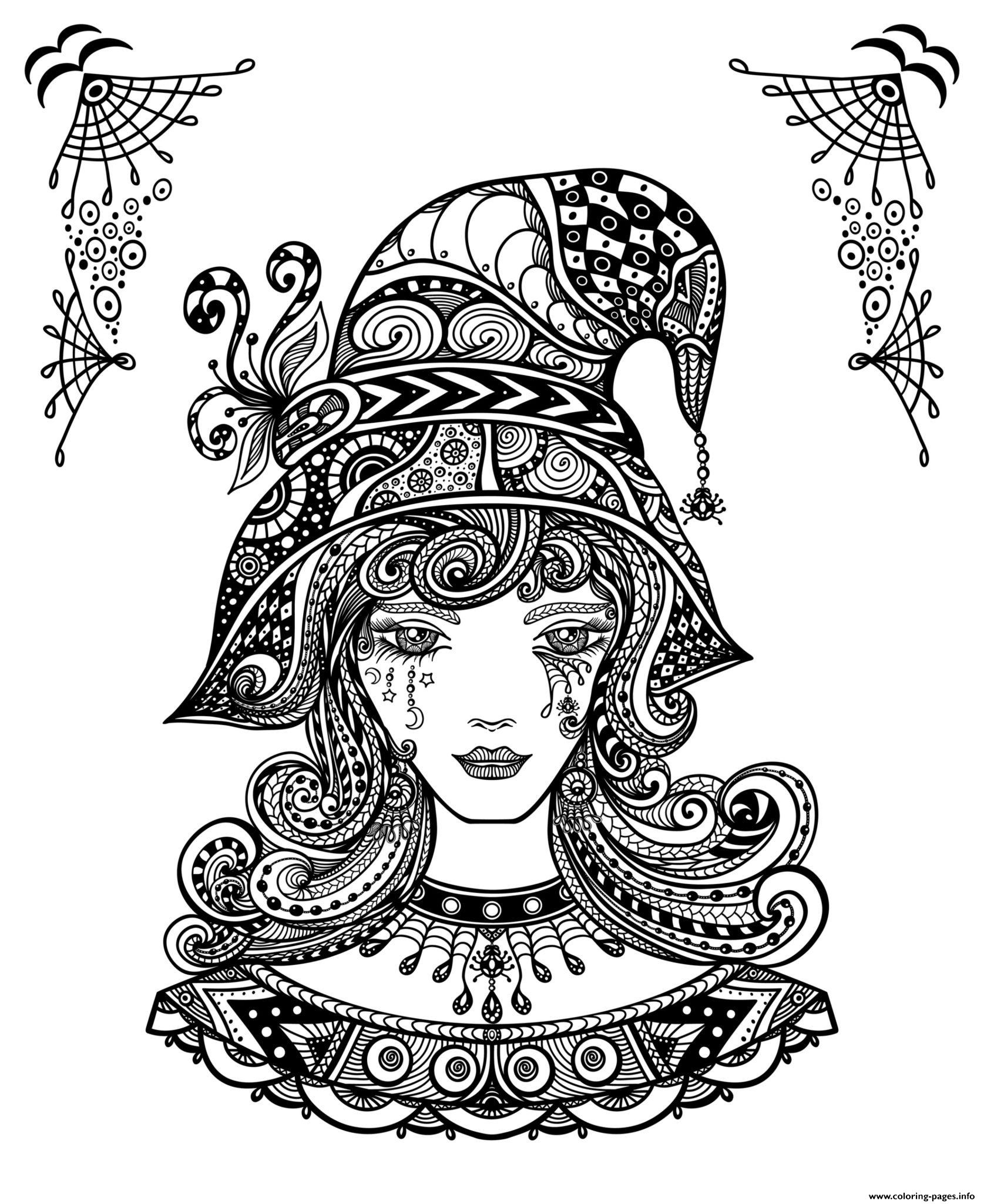 Witch Halloween For Adults Coloring Page Printable Adult Coloring 