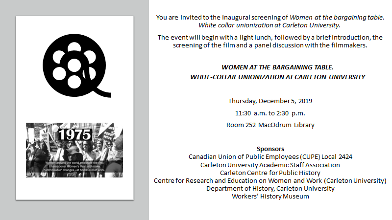 Women At The Bargaining Table Film Screening Invitation Carleton 