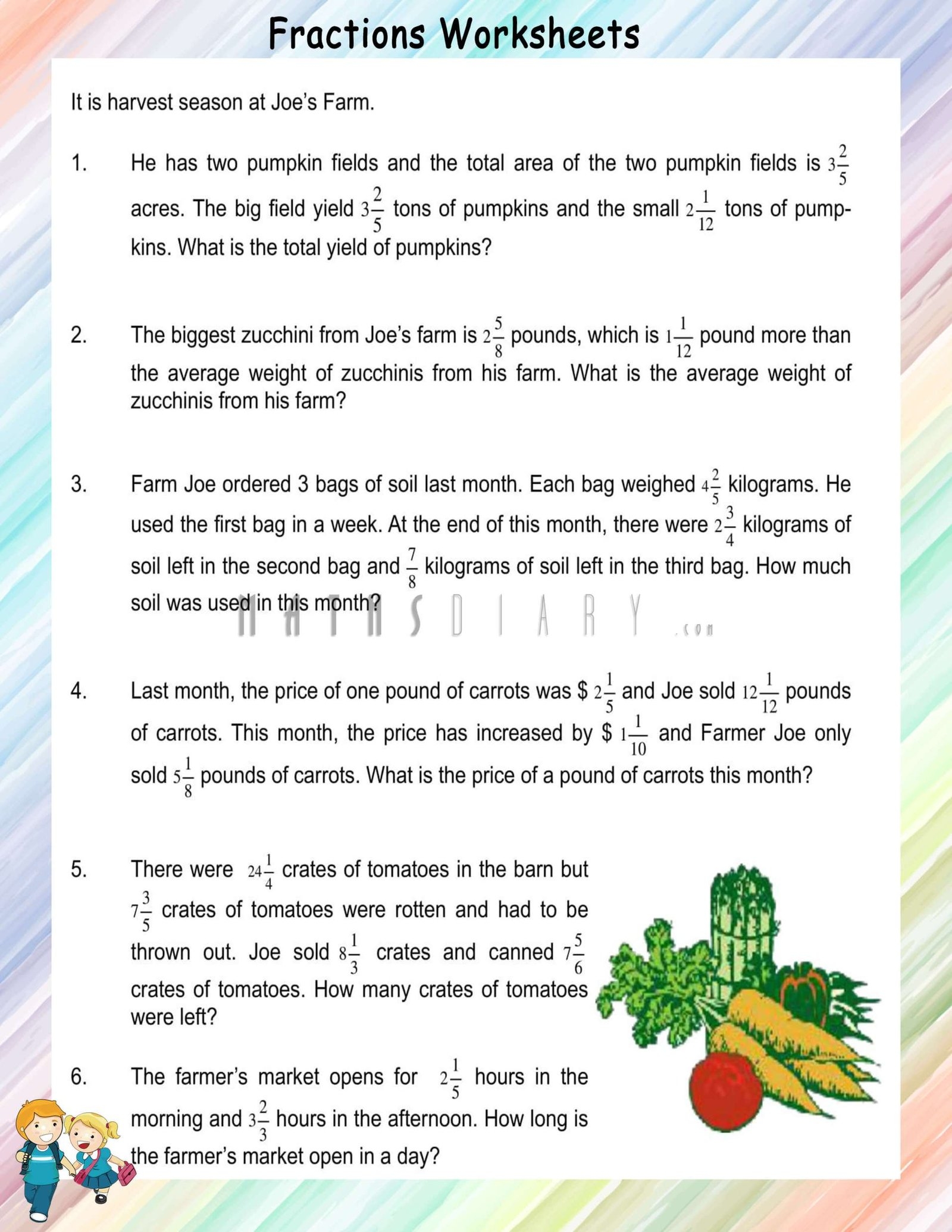 fractions worksheets grade 5 word problems