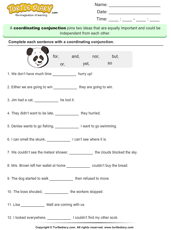 coordinating conjunctions worksheet