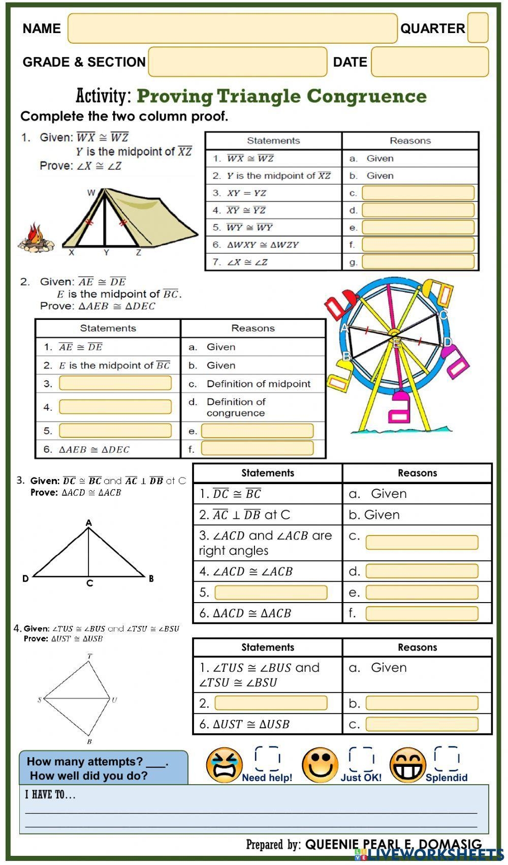 Worksheet Proving Triangles Congruent Triangle Congruence 