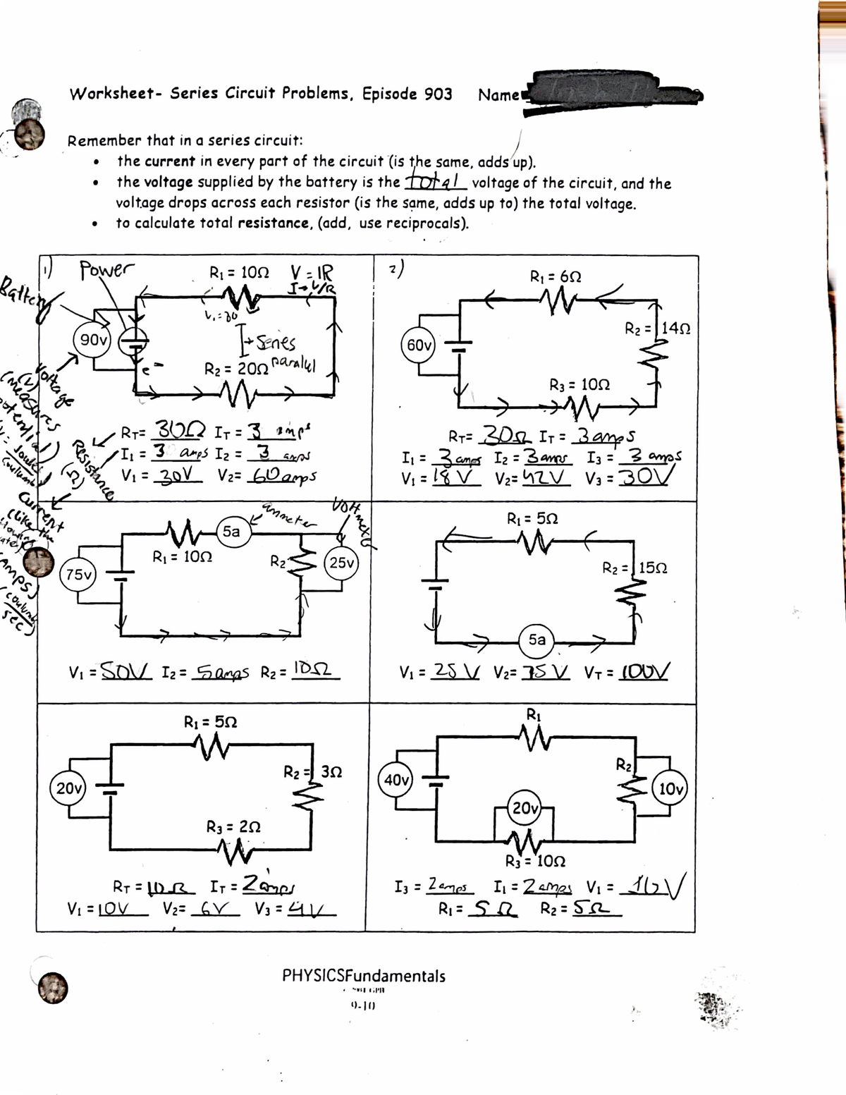 series vs parallel circuit worksheet
