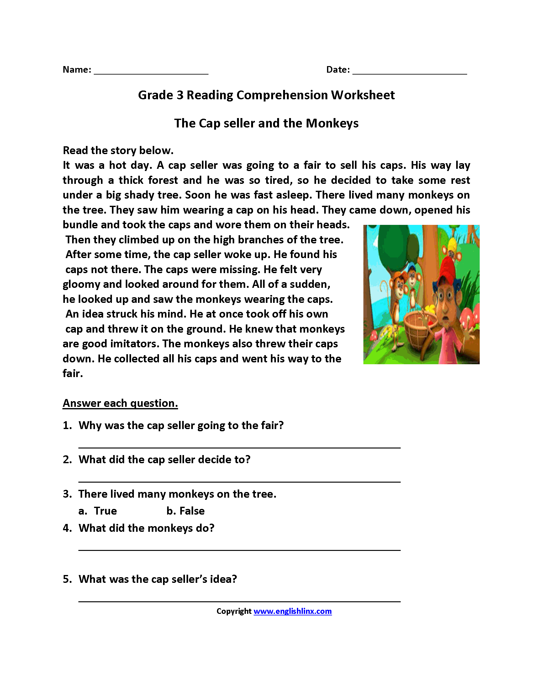 reading worksheets for 3rd graders