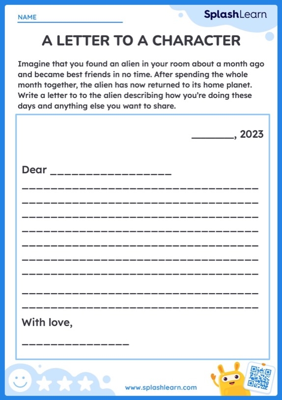 Write A Letter To A Character ELA Worksheets SplashLearn