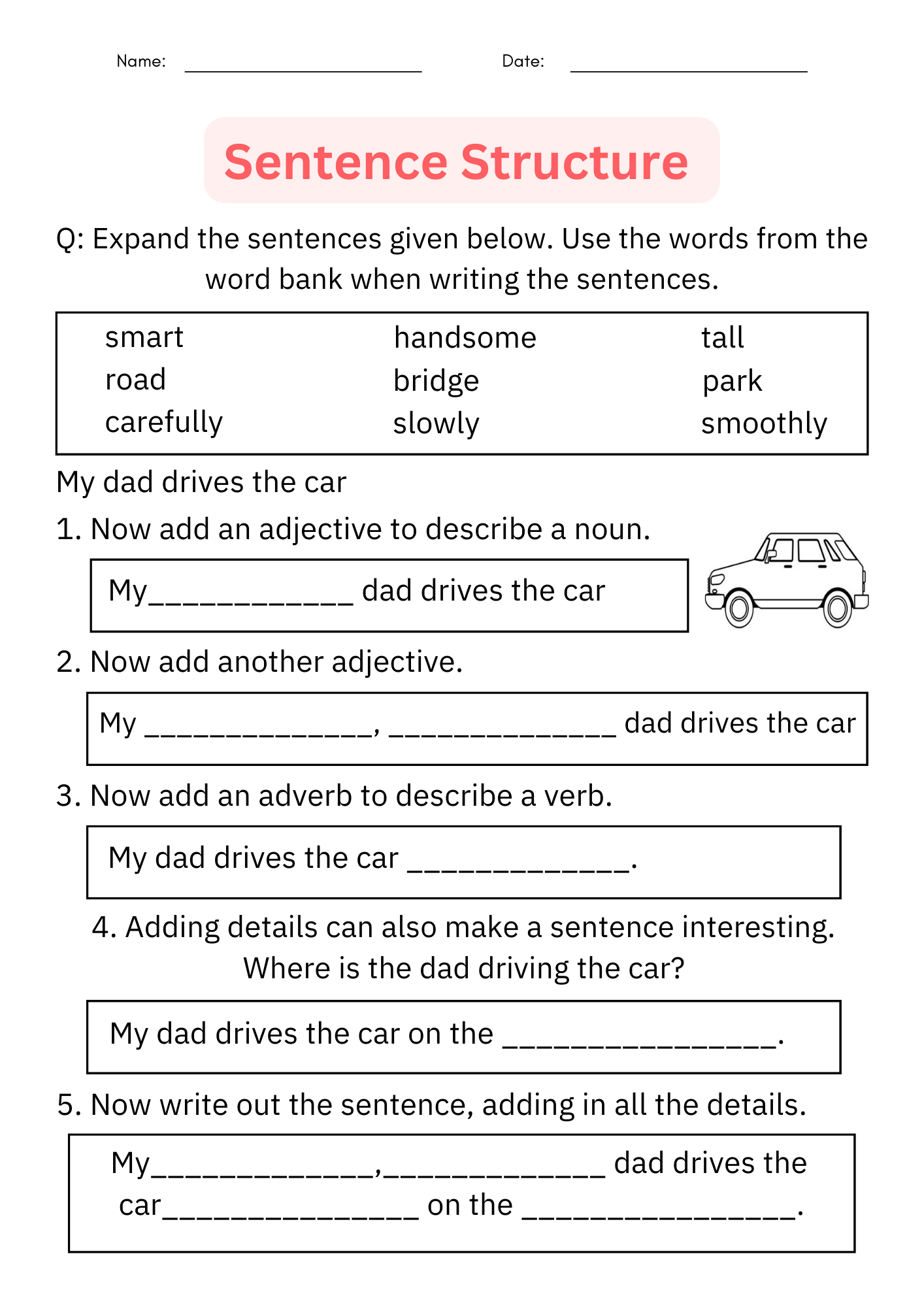 Writing Sentences Sentence Structure Worksheet Digital