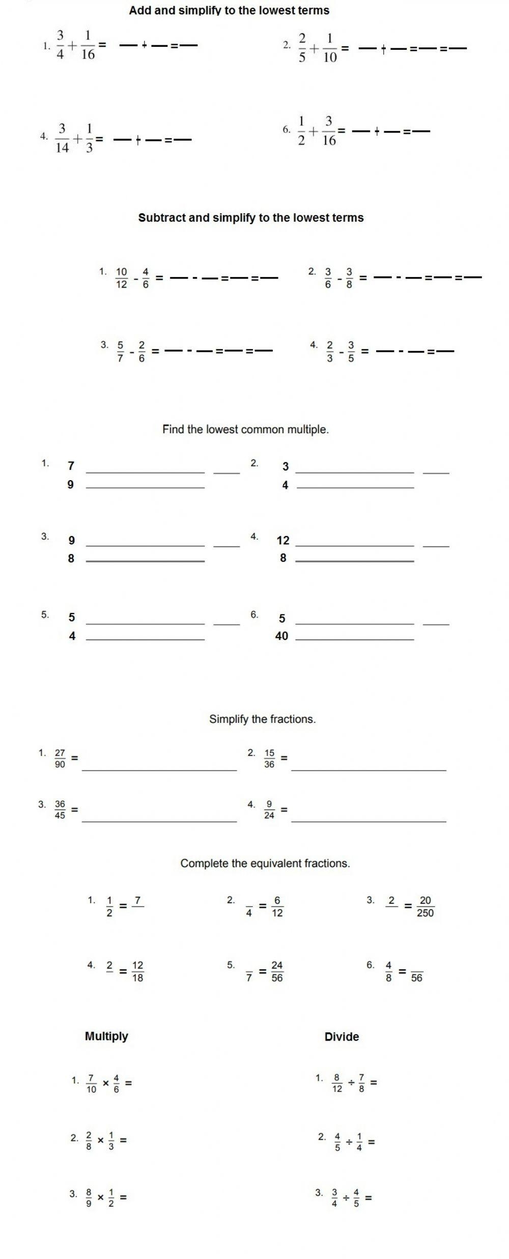 multiply and divide fractions worksheet