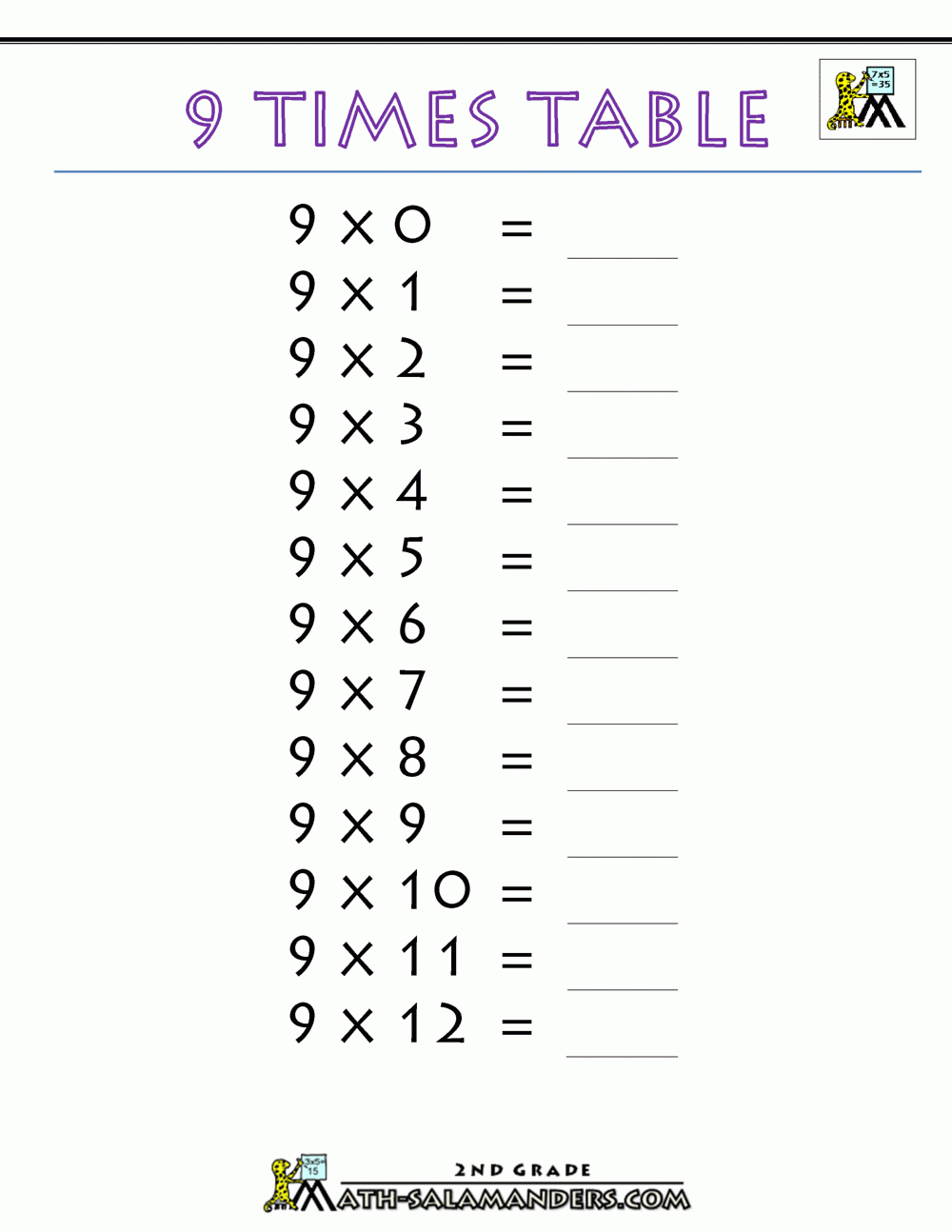 9 Times Table 9 Times Table