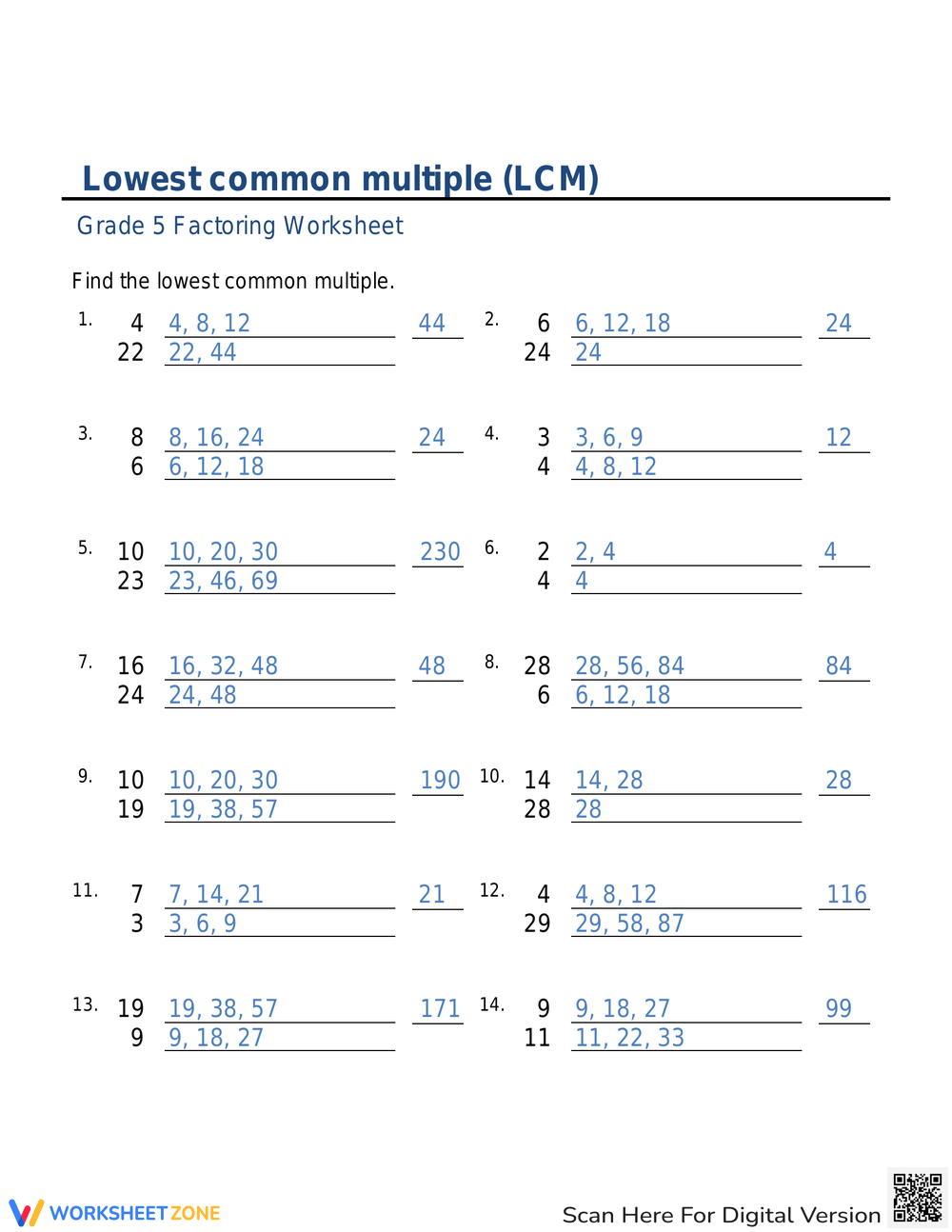Easter Least Common Multiple Worksheets