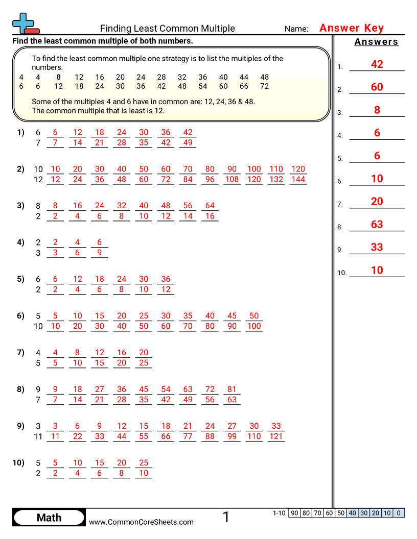 Finding Least Common Multiple Worksheet Download